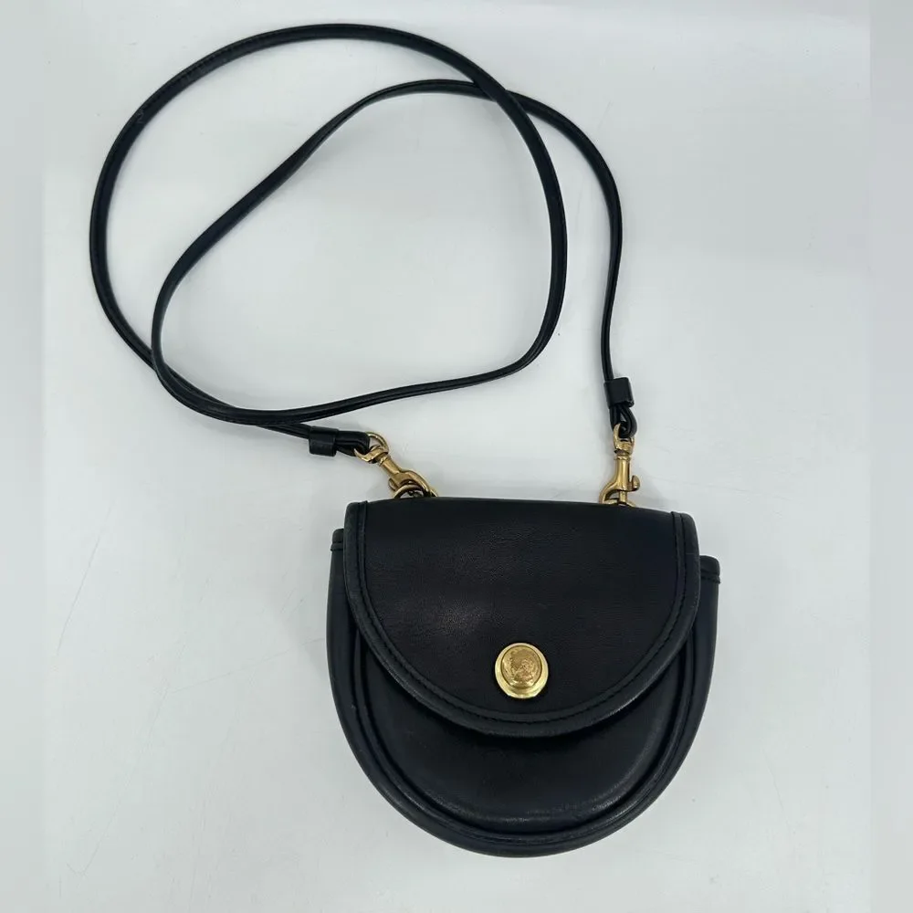 Vintage Coach Mini Crossbody Coin Purse Black Leather Turn Lock Pouch Bag